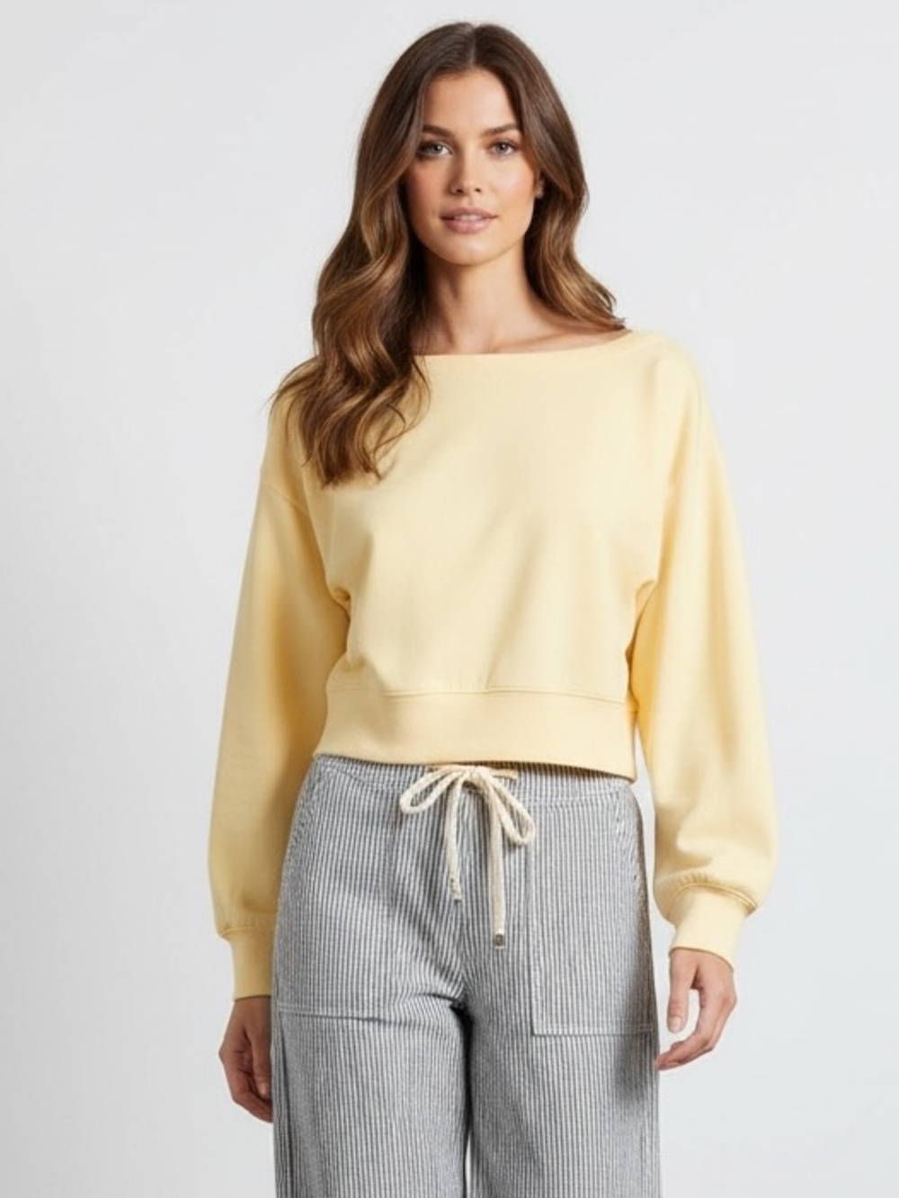 1544 • Butter Yellow Scuba Semi-Cropped Pullover